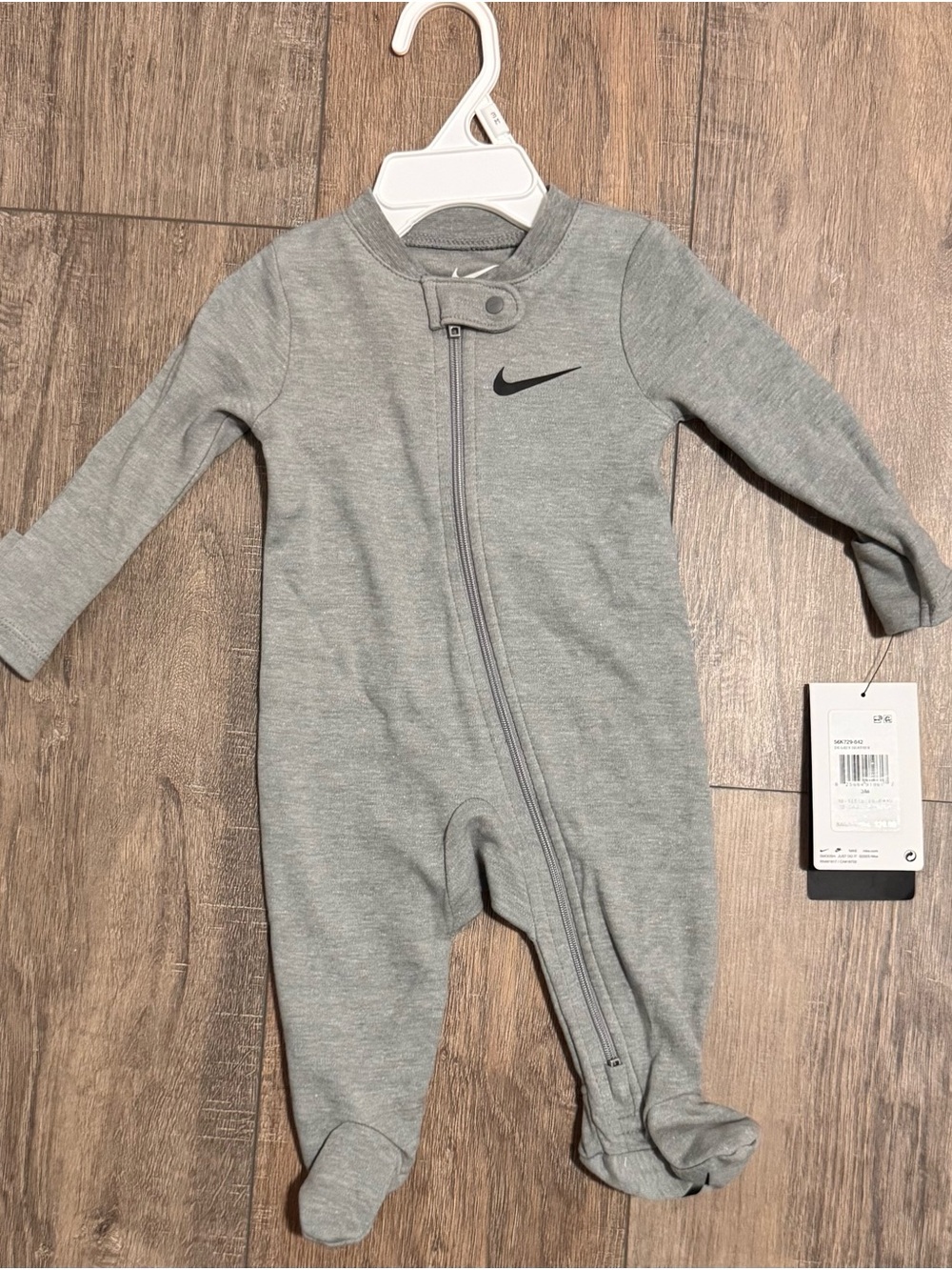 Nike Grey Baby Footed One-Piece Zip Romper